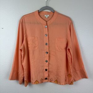 J Jill 3/4 Sleeve Button Down Embroidered Top *Altered Cropped* Melon Orange L